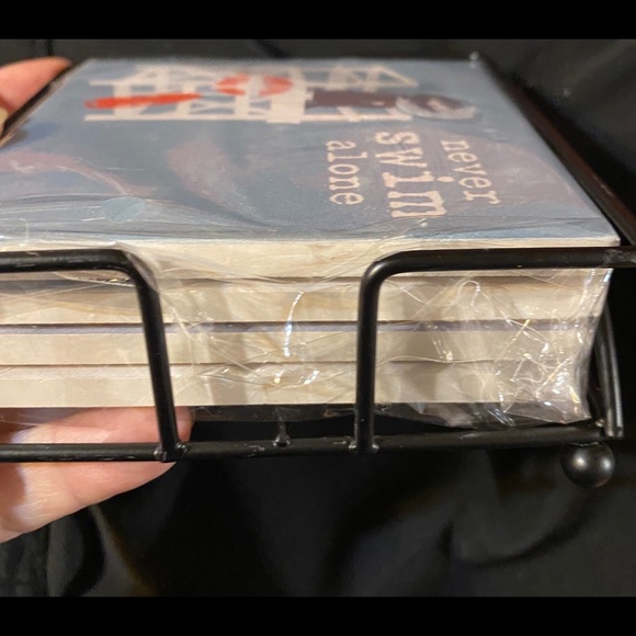 Stone Coaster Set w/ Metal Frame Never Swim Alone Dog Lifeguard Beach 50% offers - Picture 2 of 6